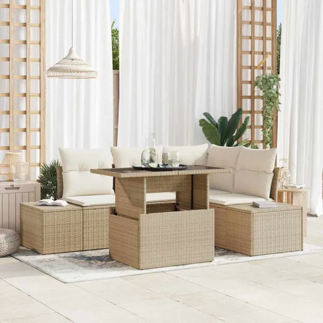 vidaXL Tuin Sofa Set 5 st Beige poly rattan, foto 2