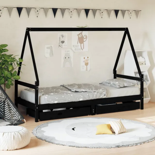 vidaXL Kinderbedframe 80x200 cm massief grenenhout zwart, foto 2