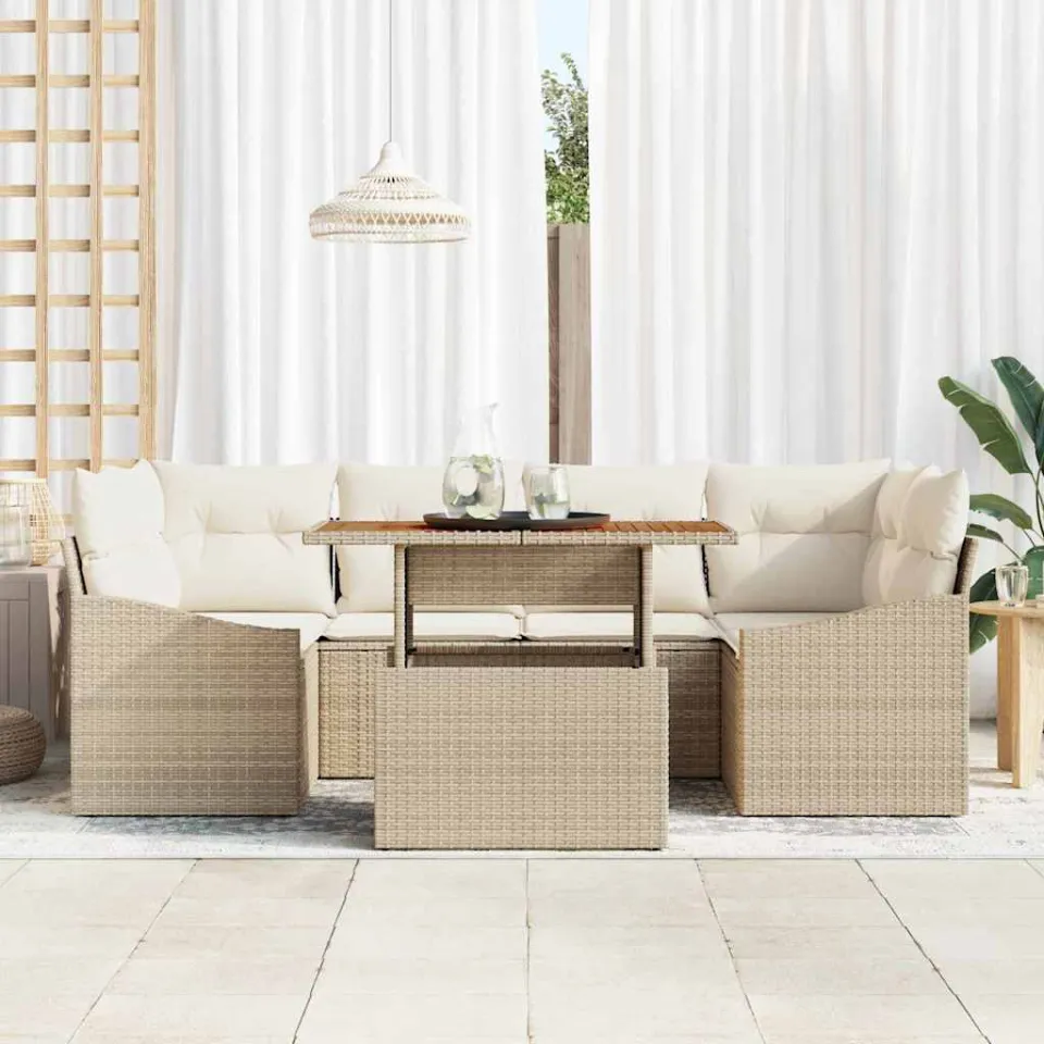 vidaXL Tuin Sofa Set 7 st Beige Poly riet, foto 3