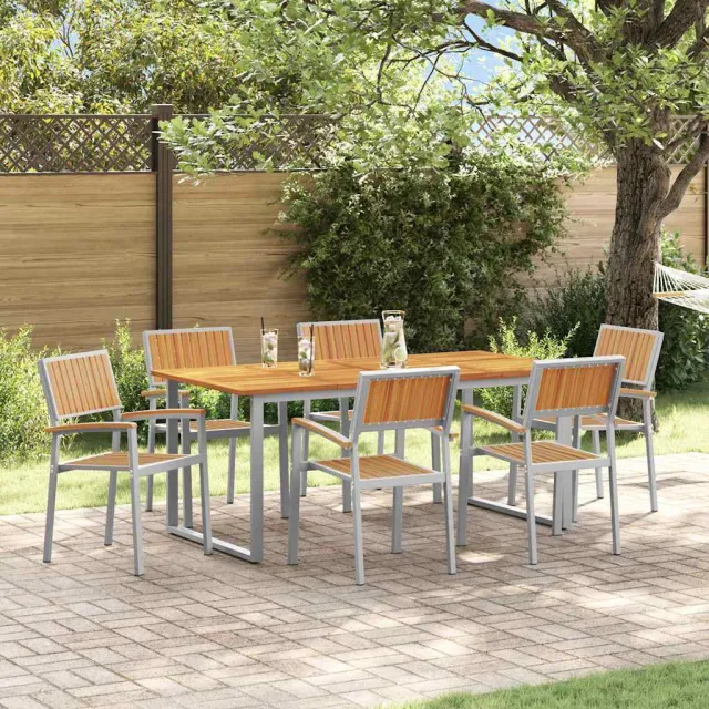 vidaXL Tuin eettafelset 7 st Grijs Massief Acaciahout