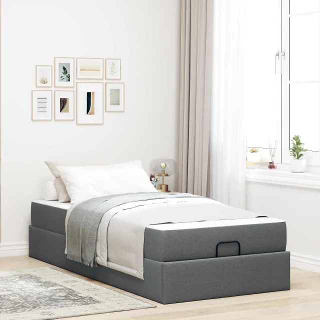 vidaXL Bedframe met matras 2 st Dim Grijs Stof Middelgrijs