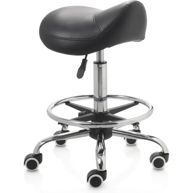 ZenGrowth ergonomische zadelkruk met middelhoge gasveer zwart - Kapperskruk op zachte wielen – Met voetring – Zadelstoel - In hoogte verstelbaar