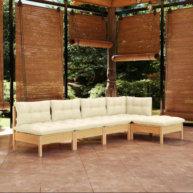 vidaXL 5-delige Loungeset met crèmekleurige kussens grenenhout, foto 2