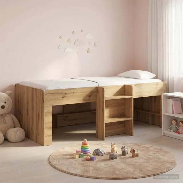 vidaXL Kinder Hoogslaper Artisanaal eiken 100 x 200 cm Bewerkt hout Bruin