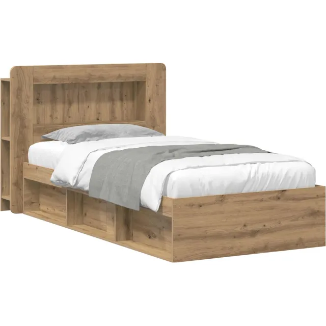 vidaXL Bedframe met opslag Artisanaal eiken 80 x 200 cm Bewerkt hout Bruin