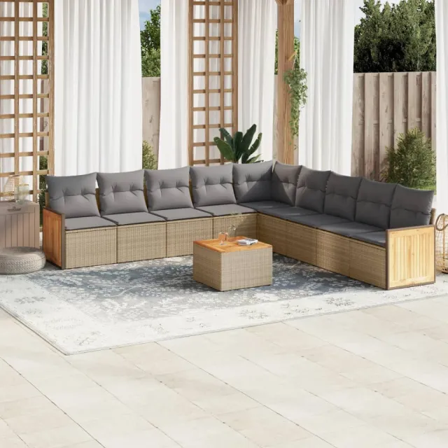 vidaXL 10-delige Loungeset met kussens poly rattan beige, foto 2