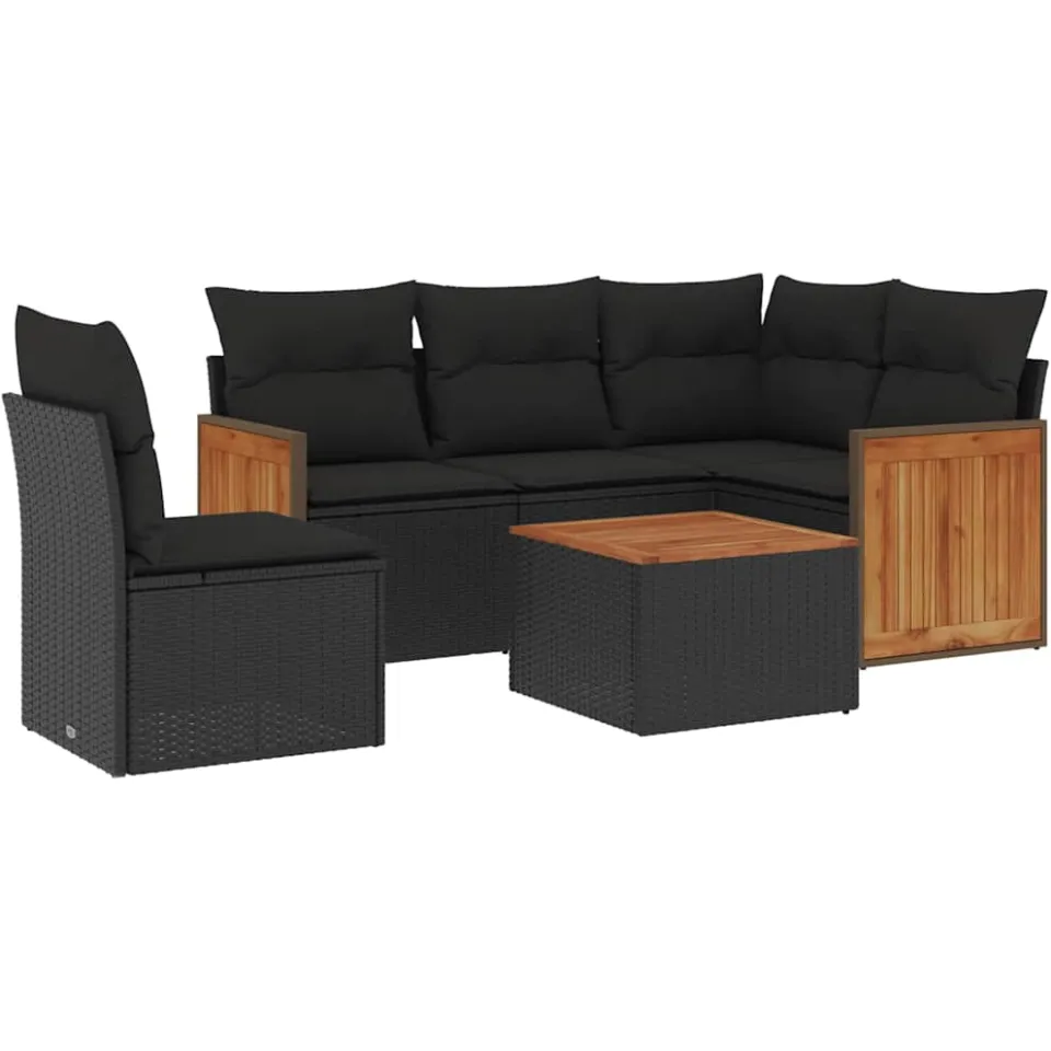 vidaXL 6-delige Loungeset met kussens poly rattan zwart, foto 3