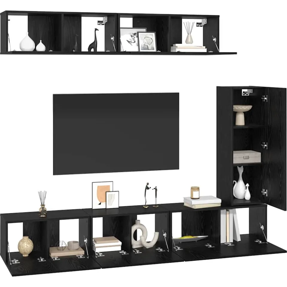vidaXL TV Cabinet Set 6 st 30,5 x 30 x 90 cm Zwart Eiken