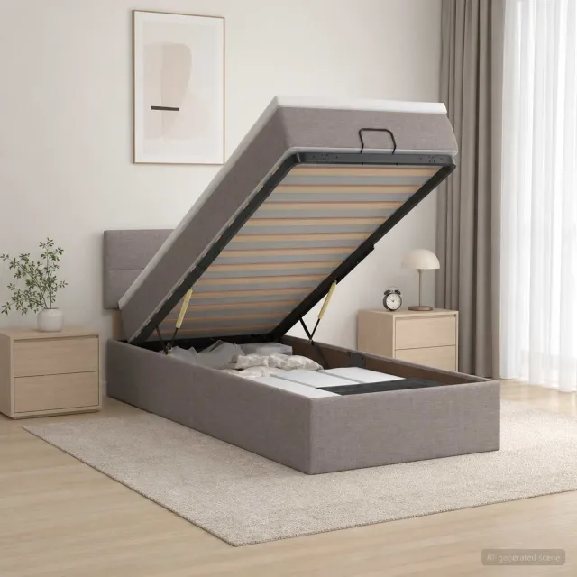 vidaXL Ottoman bed met matras met hoofdeinde Taupe 100 x 200 cm Stof