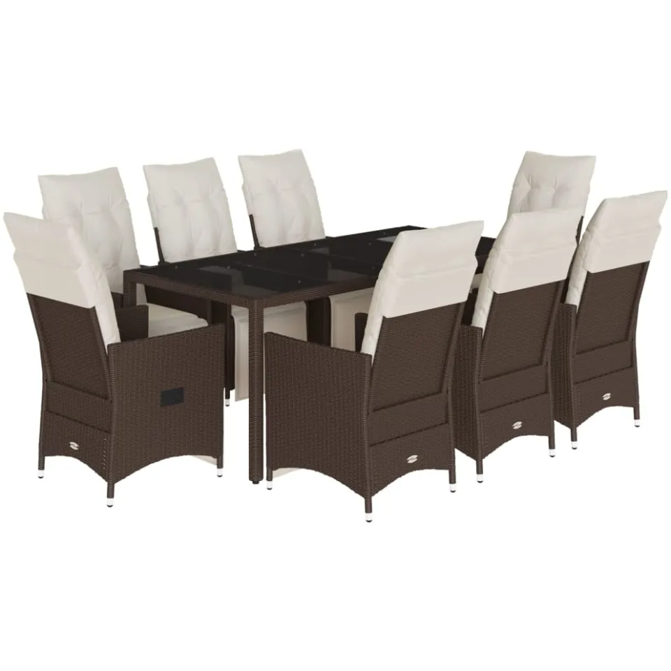 vidaXL 9-delige Tuinset met kussens poly rattan bruin