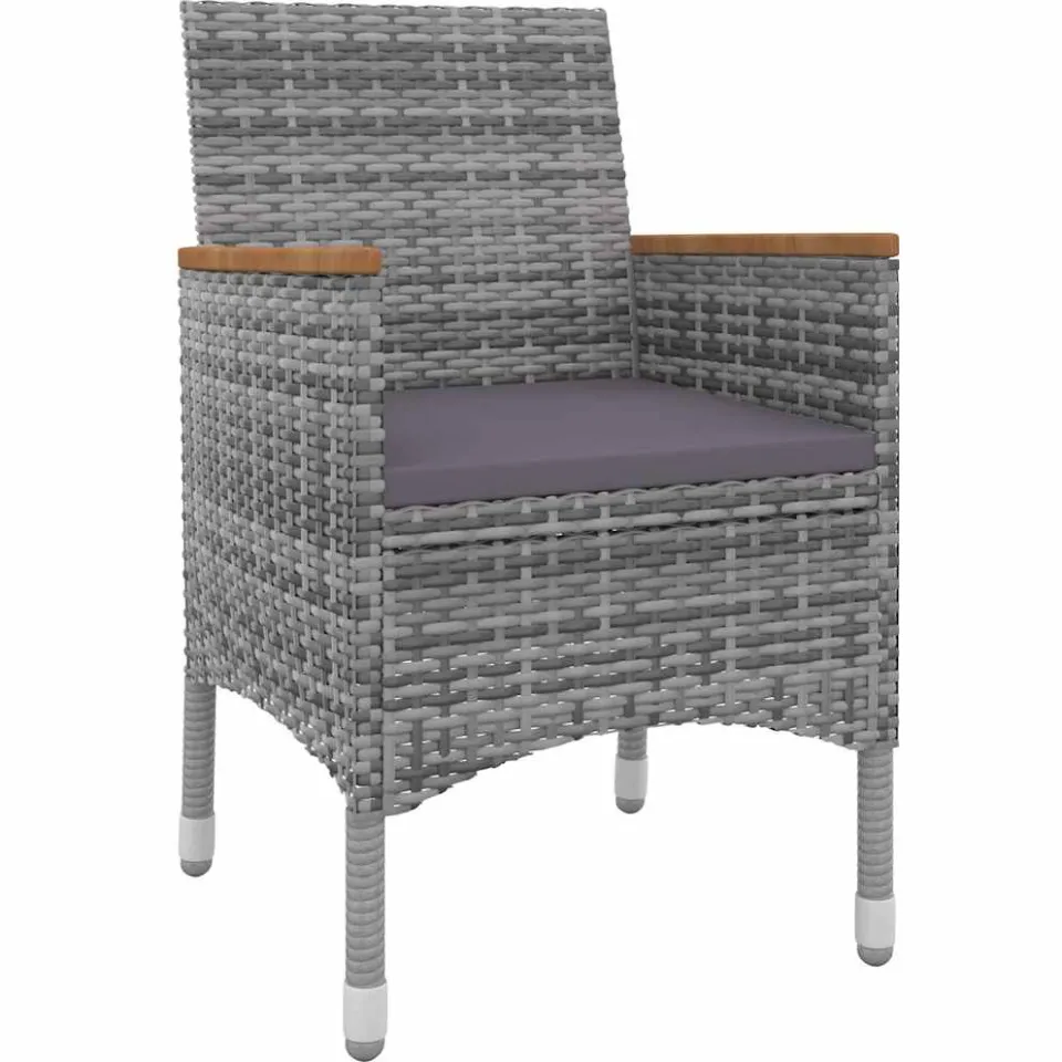 vidaXL 7-delige Tuinset met kussens poly rattan en glas Grijs