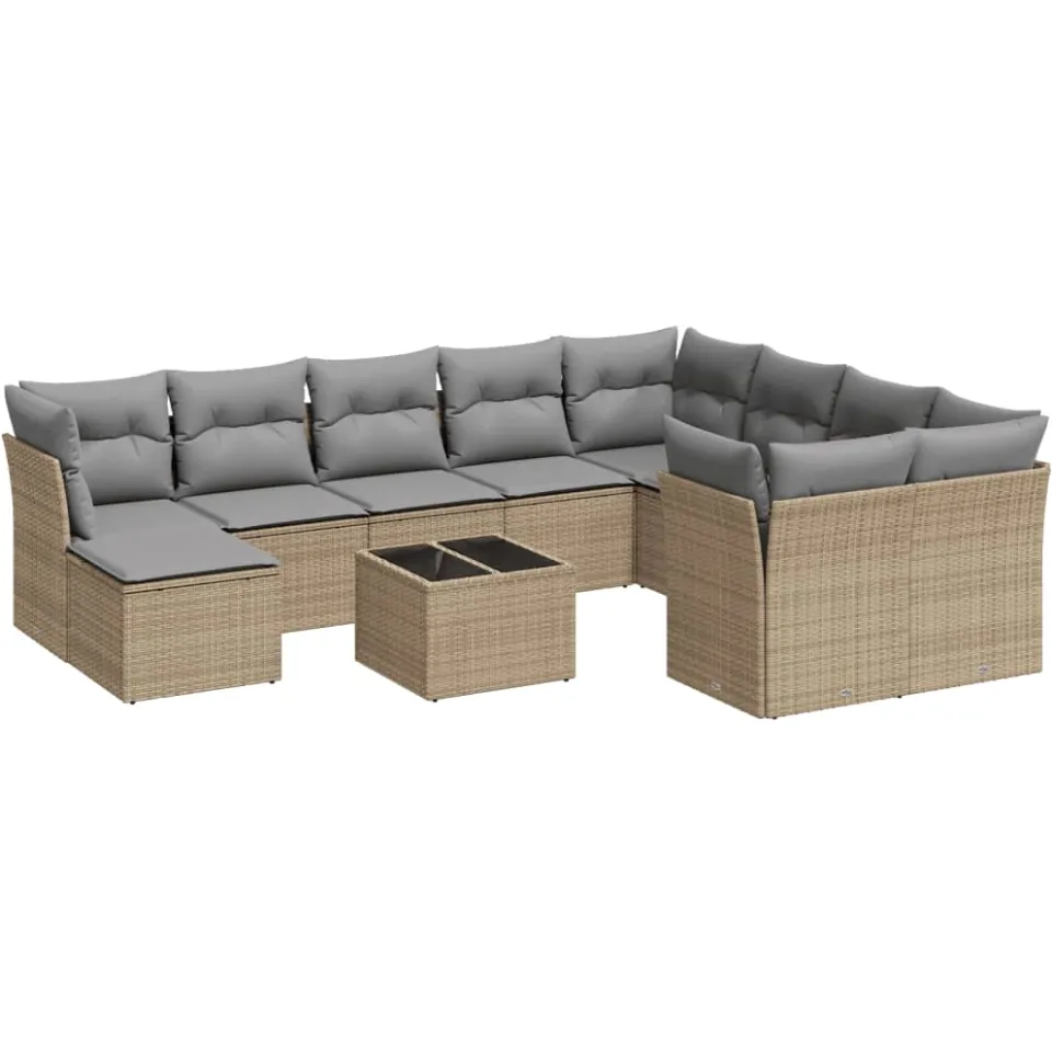 vidaXL 11-delige Tuinset met kussens poly rattan beige, foto 3