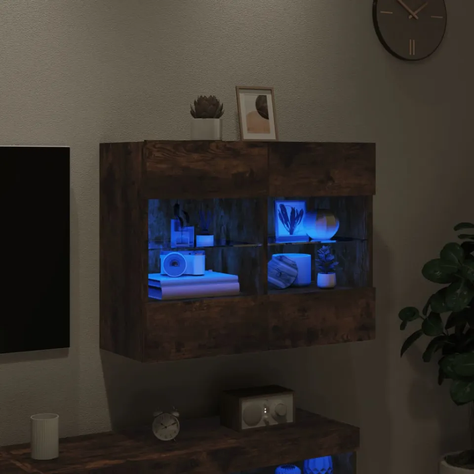 vidaXL Tv-wandmeubel met LED-verlichting 78,5x30x60,5 cm gerookt eiken, foto 4