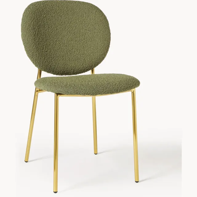 Westwing Collection Bouclé gestoffeerde stoelen Ulrica, 2 stuks groen, goudkleurig