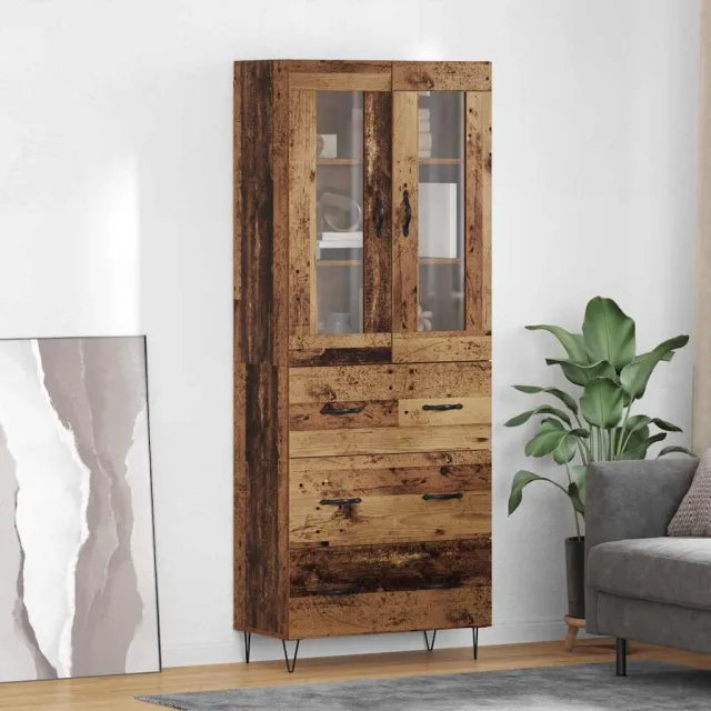 vidaXL Hoge kast Oud Hout 69,5 x 34 x 90 cm Bewerkt hout bruin, foto 2
