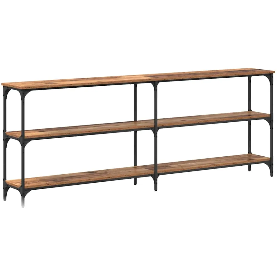 vidaXL Wandtafel Oud Hout 200 x 29 x 75 cm Geperst Hout en Metaal bruin, foto 3