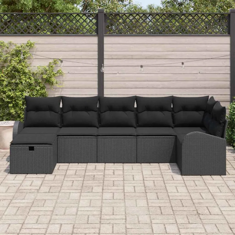 vidaXL Tuin Sofa Set 7 st Zwart poly rattan, foto 3