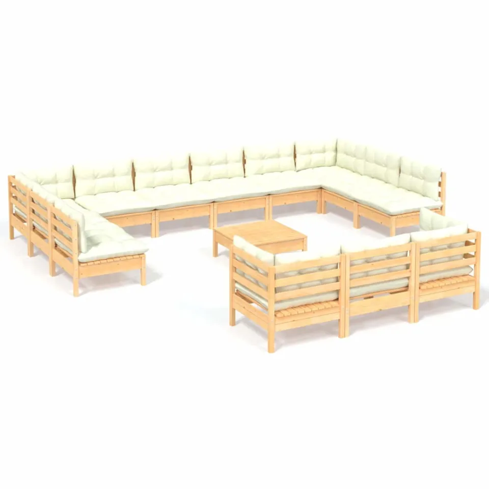 vidaXL 14-delige Loungeset met crèmekleurige kussens grenenhout, foto 3