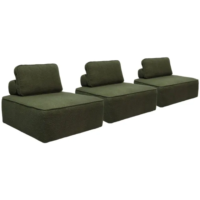 sweeek Set van 3 fauteuils voor modulaire bank boucléstof 1 zitplaats l 90 x b 90 x h 74cm - bao Kaki