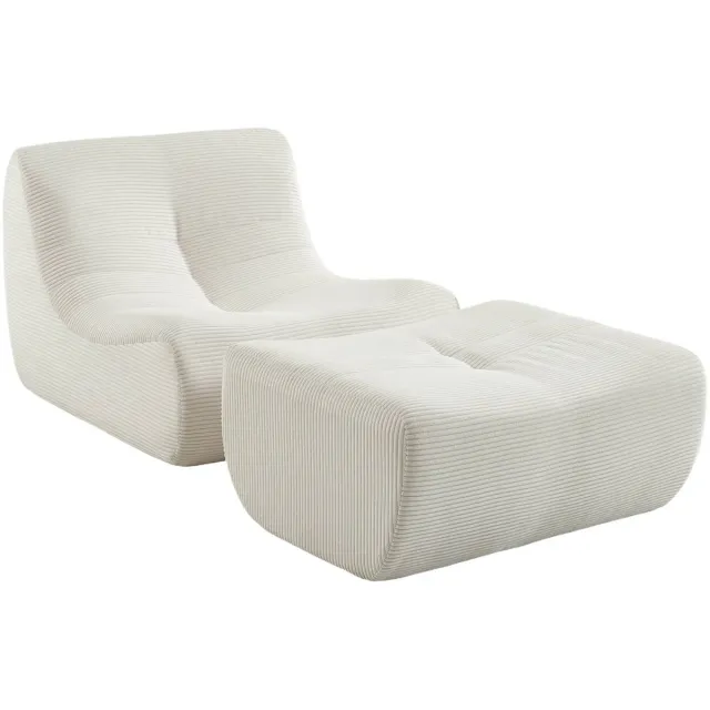 sweeek 1-zits fauteuil met voetenbank corduroy - sokol Crème