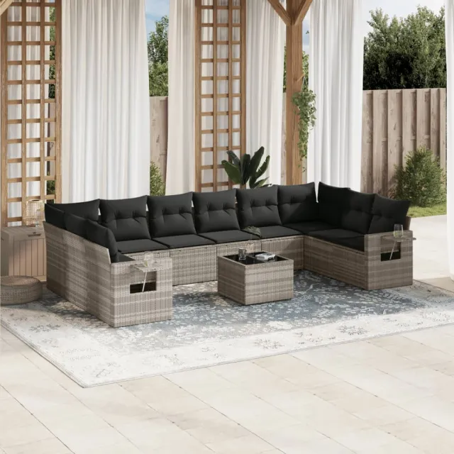 vidaXL 11-delige Loungeset met kussens poly rattan lichtgrijs grijs, foto 2