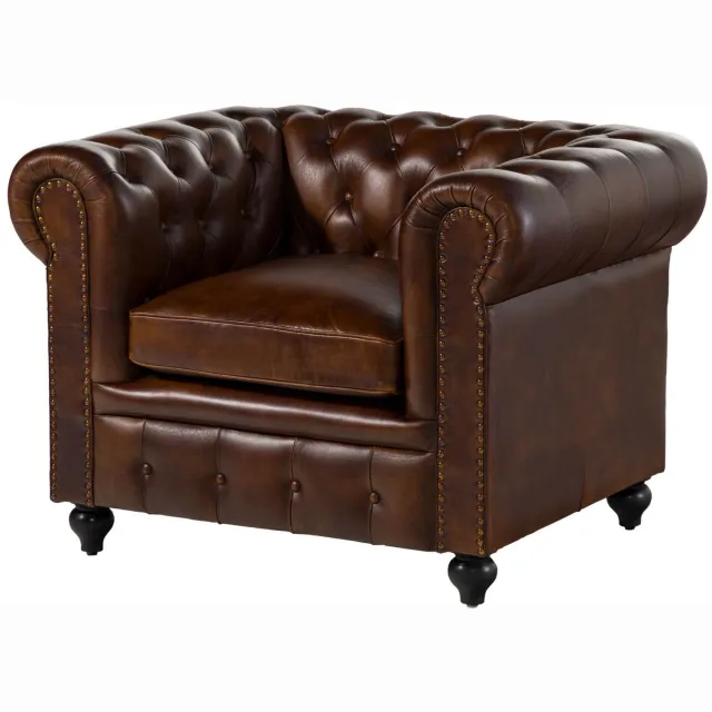 MASSIVMOEBEL24 .DE zetel bruin echt leer deels gemonteerd CHESTERFIELD #102