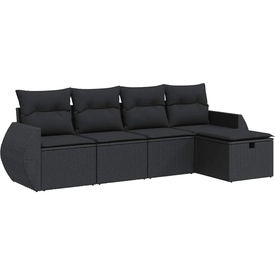 vidaXL 5-delige Loungeset met kussens poly rattan zwart, foto 3