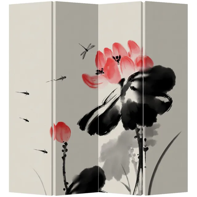 Fine Asianliving Chinees Kamerscherm Oosters Scheidingswand B160xH180cm 4 Panelen Lotus multi