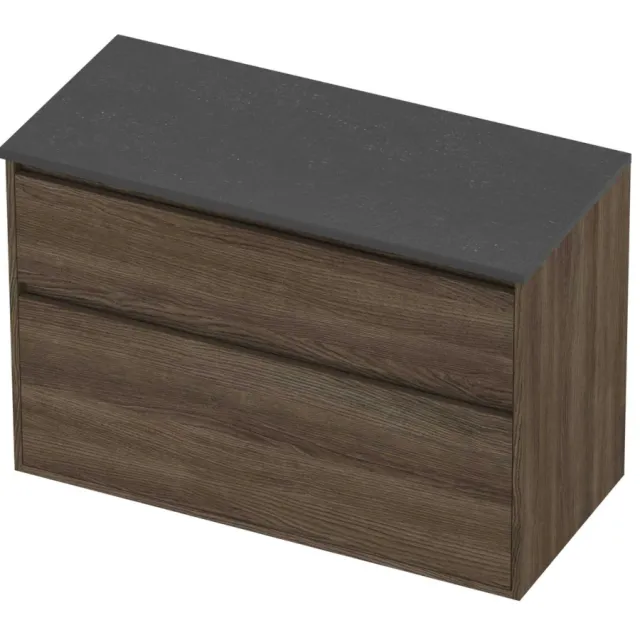 Proline Deck Badmeubelset Hardsteen Greeploos Asymmetrisch Kader 100x46x67 cm Blue Stone Vital Oak Eiken