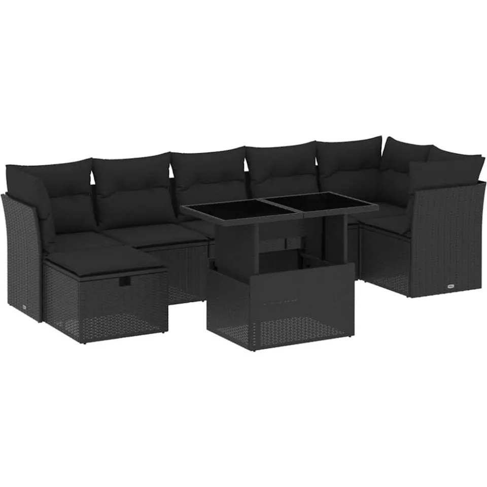 vidaXL 8-delige Loungeset met kussens poly rattan zwart
