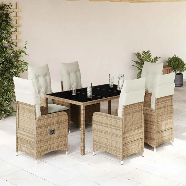 vidaXL 7-delige Bistroset met kussens poly rattan beige, foto 2