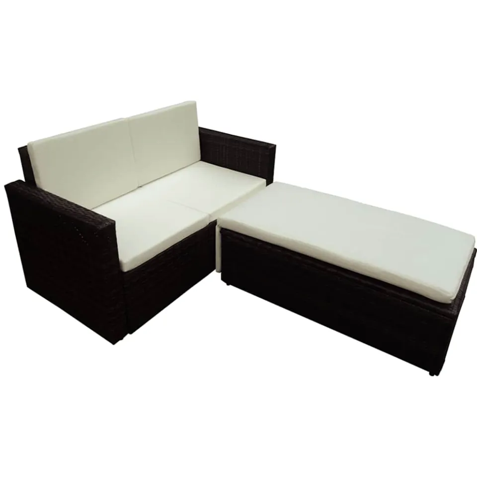 vidaXL 2-delige Loungeset met kussens poly rattan bruin, foto 3