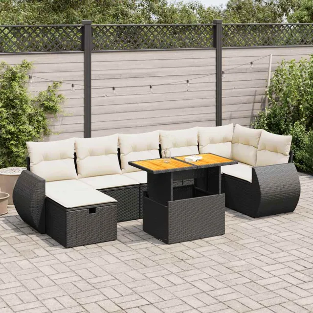 vidaXL 5-delige Loungeset met kussens poly rattan acacia zwart, foto 2