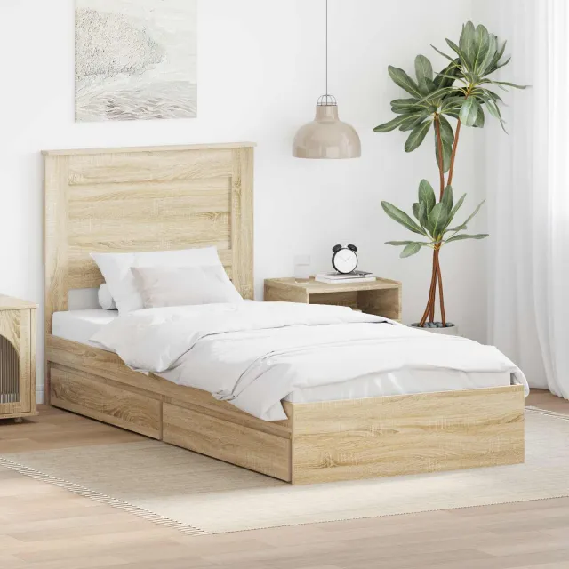 vidaXL Opslag bed met lade Sonoma Eiken 75 x 190 cm Bewerkt hout Bruin