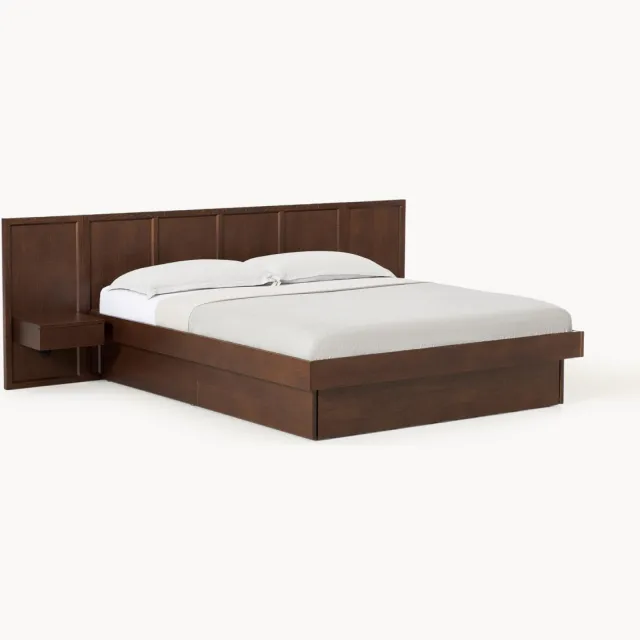 Westwing Collection Houten bed Nanto met lades en hoofdeinde bruin