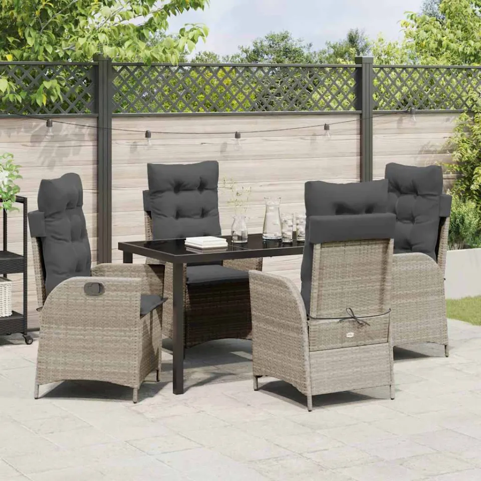 vidaXL Tuin eettafelset 5 st Lichtgrijs poly rattan, foto 3