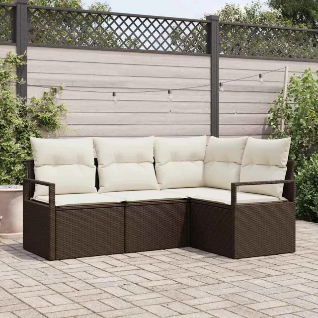 vidaXL Bankstel 4 st Bruin en Crème poly rattan