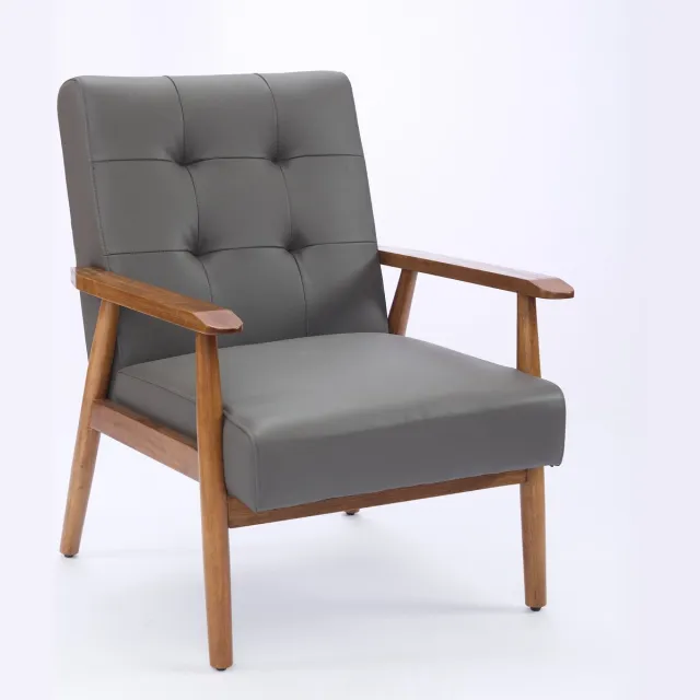 Sweiko Fauteuil - Kunstleer - Houten frame - Rubberhout poten - Grijs
