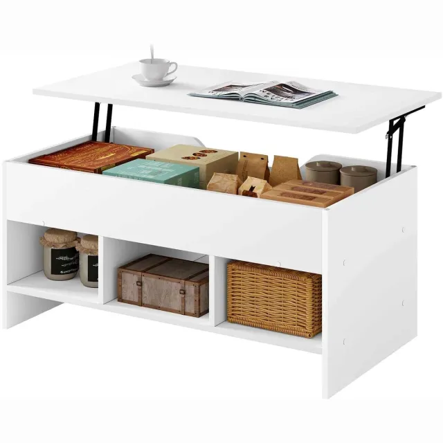 C. , R. E. CORE Salontafel met Opbergruimte - Opklapbare Tafel met Verstelbaar Blad - In Hoogte Verstelbare - Multifunctionele - Modern Design - 95x51x45cm - Wit