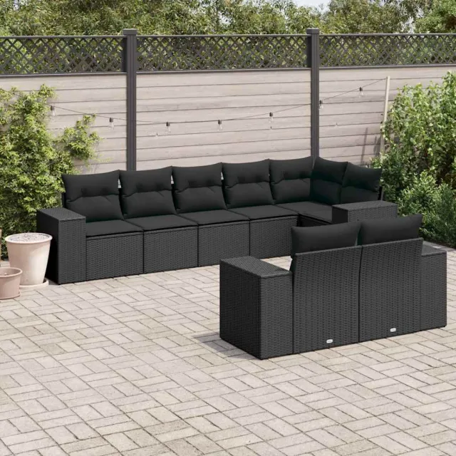 vidaXL 8-delige Loungeset met kussens poly rattan zwart, foto 2