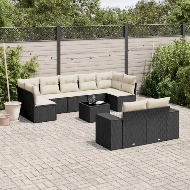 vidaXL 10-delige Loungeset met kussens poly rattan zwart, foto 2