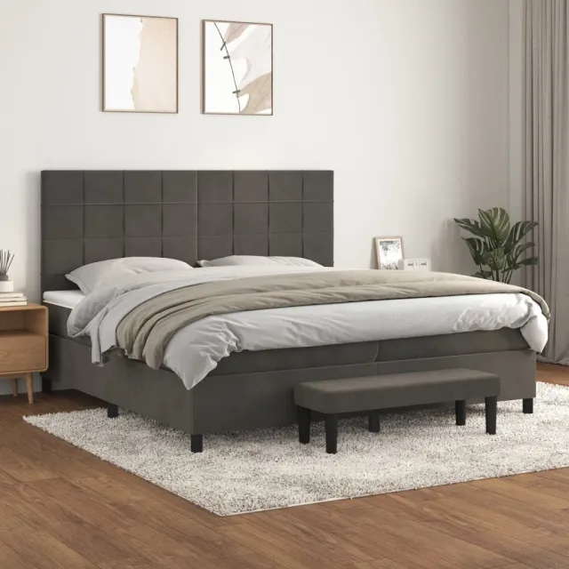 vidaXL Boxspring met matras fluweel donkergrijs 200x200 cm grijs