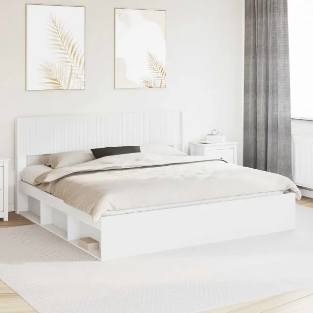 vidaXL Bedframe met opbergruimte en hoofdbord Wit 180 x 200 cm