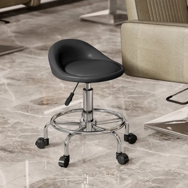 DESMIU Bureaukruk 43 x 43 x 59-75 cm - In Hoogte Verstelbaar Met Rugleuning En 360 Graden Draaibaar - Voor Salon En Kantoor - Kunstleer Zwart