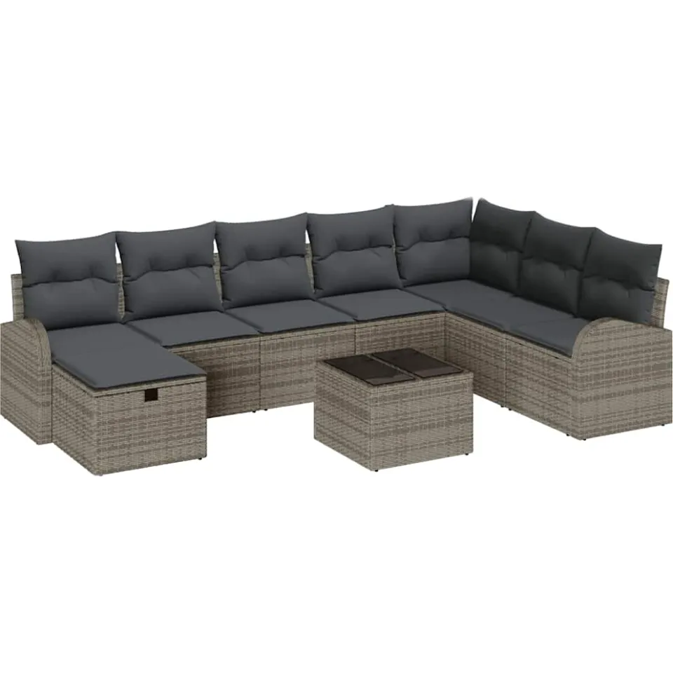 vidaXL Tuin Sofa Set 9 st Grijs poly rattan, foto 4