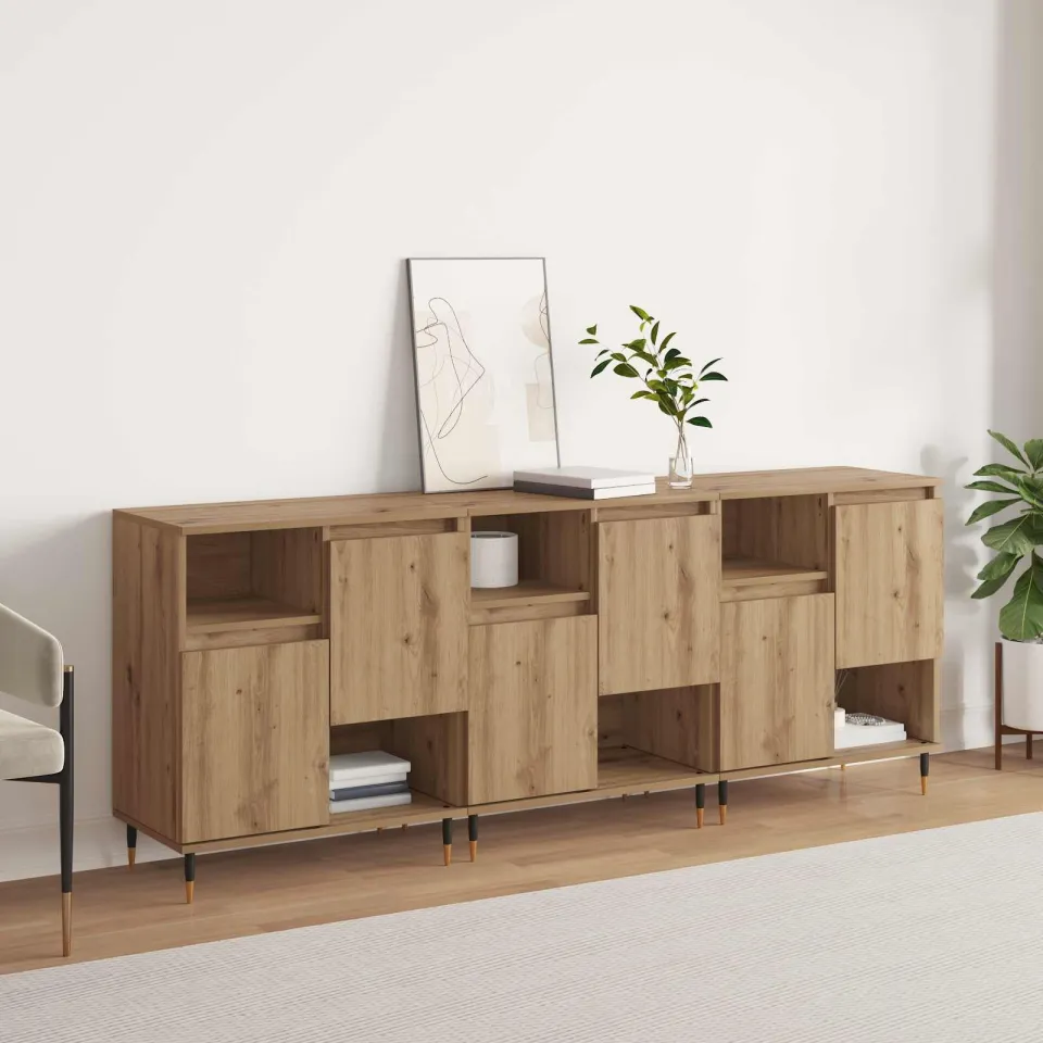 vidaXL Dressoirs 3 st Artisan Eiken 60 x 35 x 70 cm, foto 4