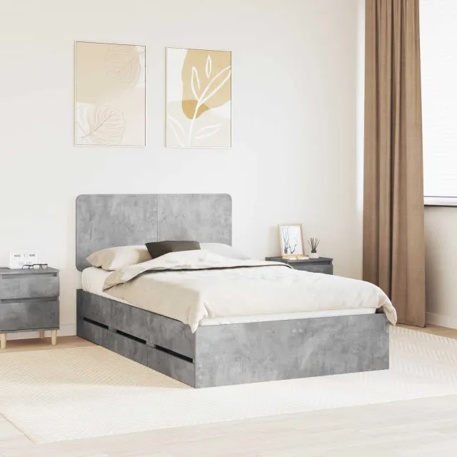 vidaXL Bedframe met lade Beton Grijs 135 x 190 cm Ingenieurshout