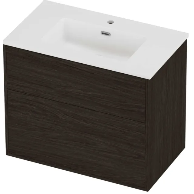 Proline Tribute Badmeubelset Porselein Elegant In Kader 80x46x67 cm Mat White Mokka Oak Eiken