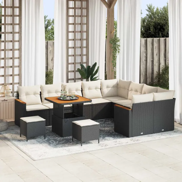 vidaXL Tuinbankenset 12 st Zwart poly rattan, foto 2