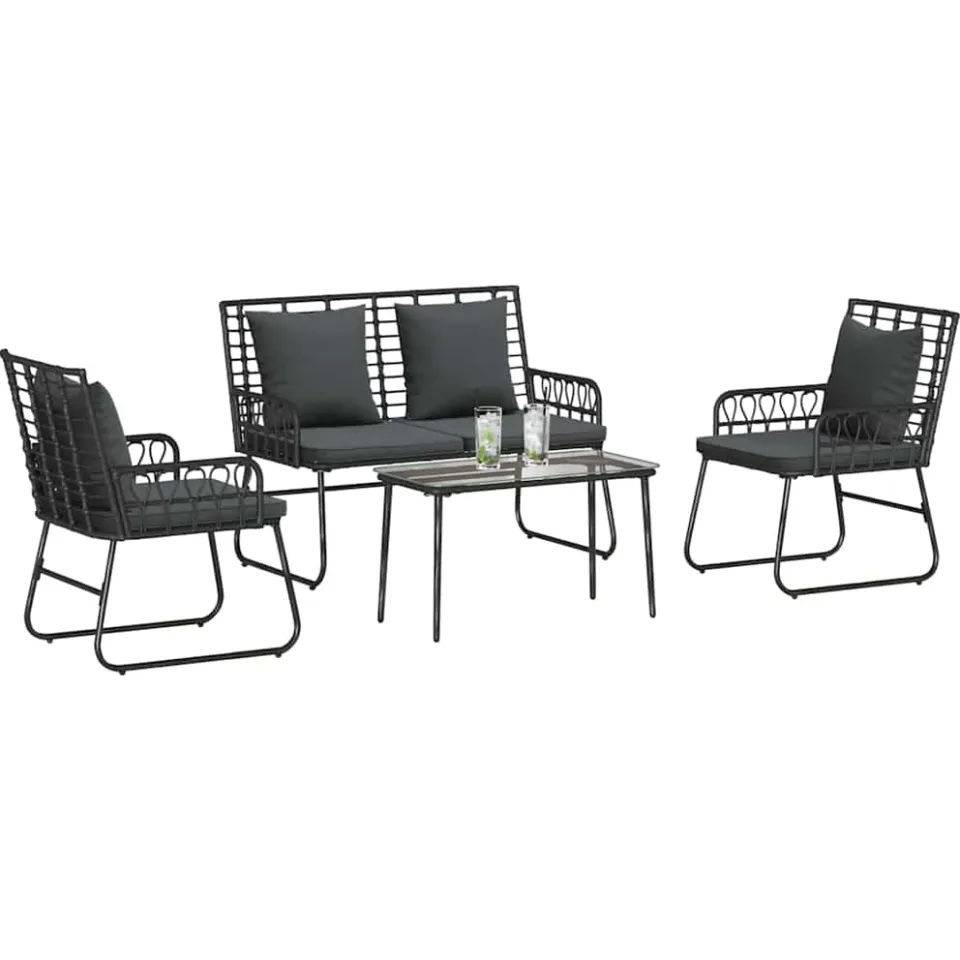 vidaXL Tuinmeubelset 4 st Zwart en Anthraciet poly rattan
